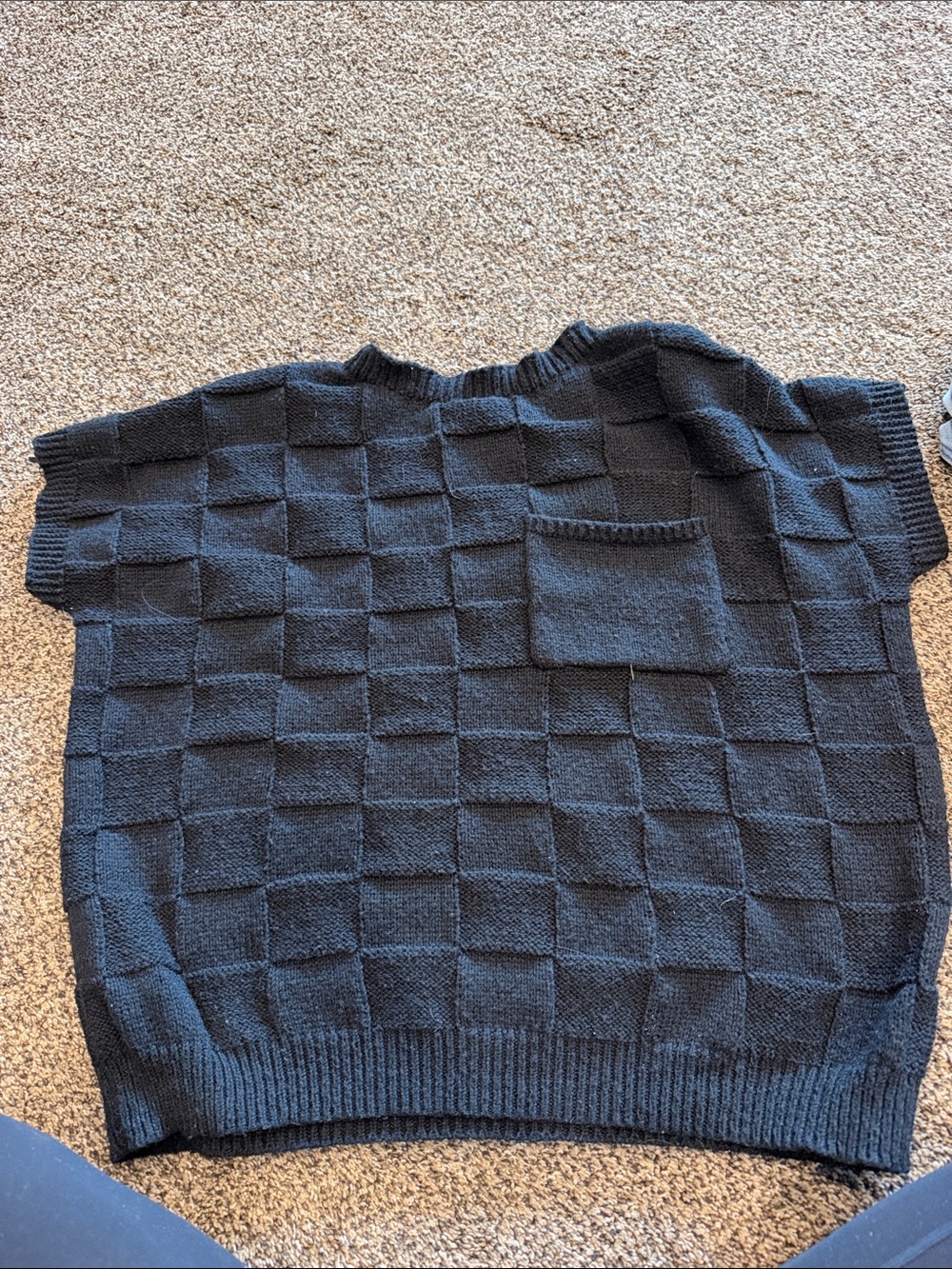 Textured Knit Short-Sleeve Sweater Top - Dark Charcoal